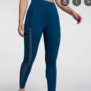 Blue Leggings with Mesh Detail